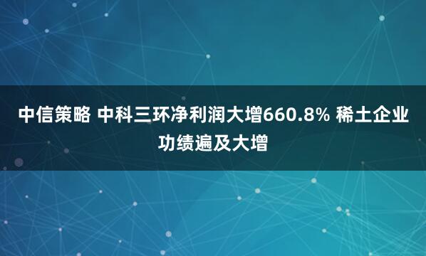 中信策略 中科三环净利润大增660.8% 稀土企业功绩遍及大增
