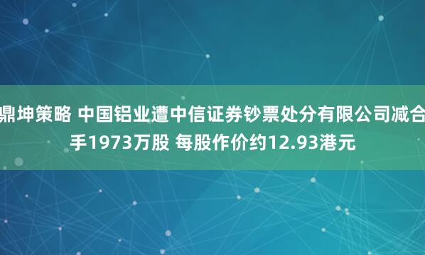 鼎坤策略 中国铝业遭中信证券钞票处分有限公司减合手1973万股 每股作价约12.93港元