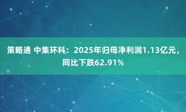 策略通 中集环科：2025年归母净利润1.13亿元，同比下跌62.91%